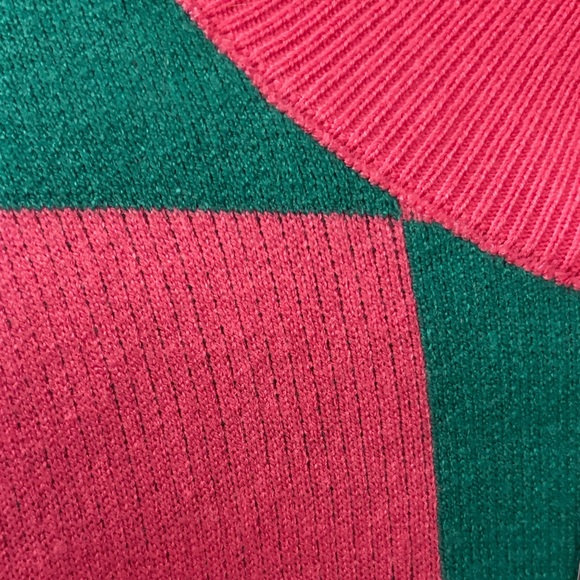 Pink and Green Checkered Turtleneck Sweater - free pink mini bag with purchase! - Picture 4 of 5